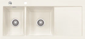 systemceram Mera Double Einbau Becken links mit Ablauffernbedienung magnolie