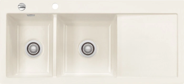 systemceram Mera Double Einbau Becken links mit Ablauffernbedienung magnolie