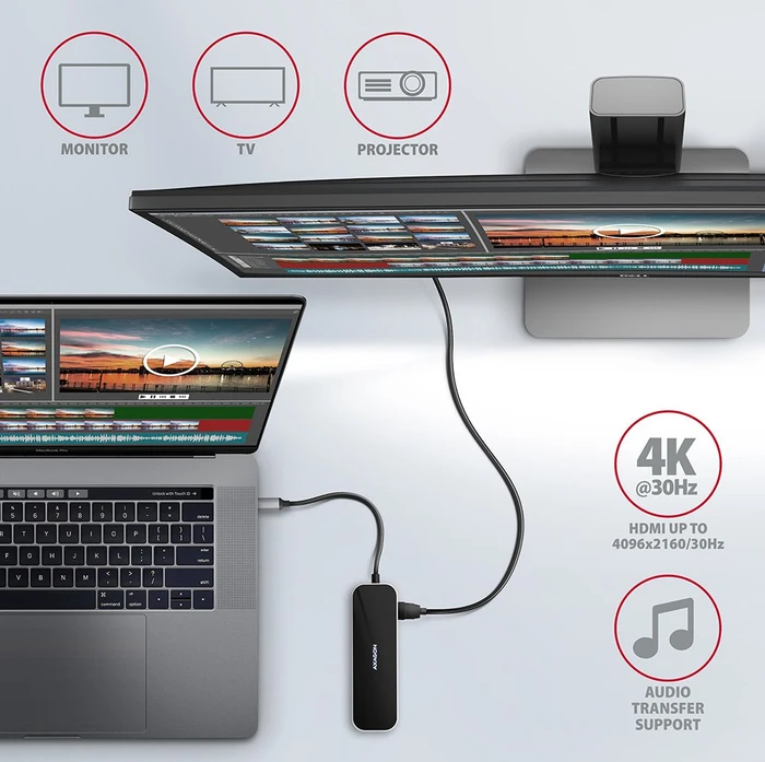 Axagon 6in1 USB-C Combo Hub, USB-C 3.0 [Stecker]