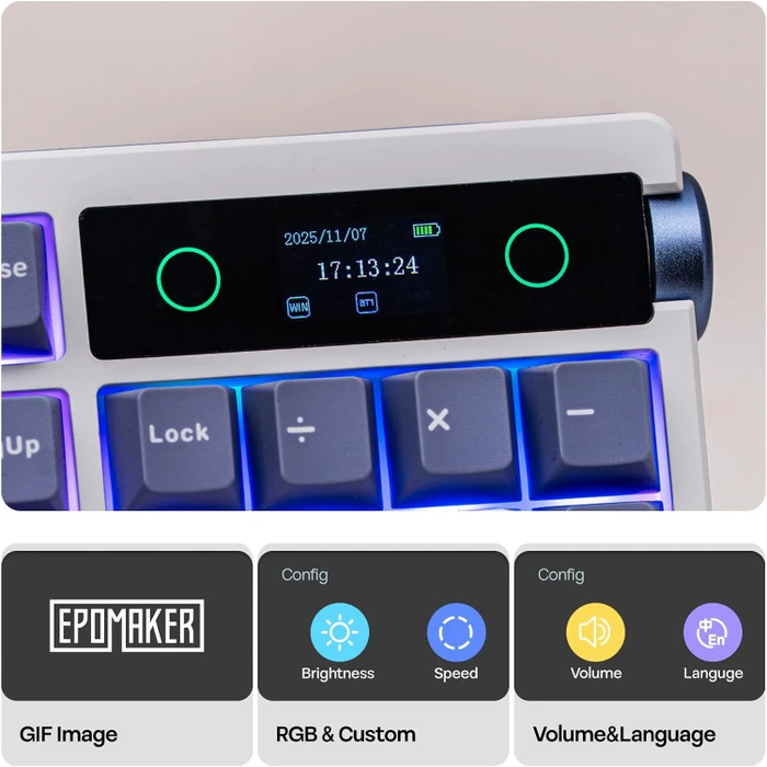 Epomaker TH108 Pro Wireless, White, LEDs RGB, hot-swap, Epomaker Creamy Jade, USB/Bluetooth, US