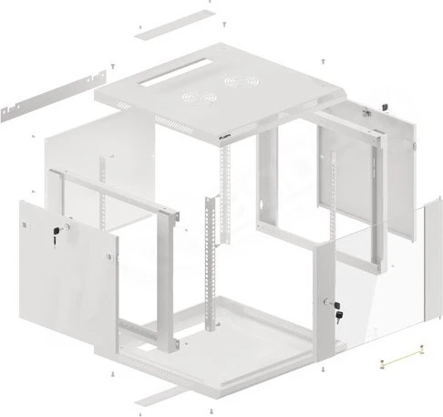 Lanberg WF01 Series 19" Wandschrank 9HE, hängend, Flatpack, V2, Glastür, IP20, RAL 7035, 600mm tief