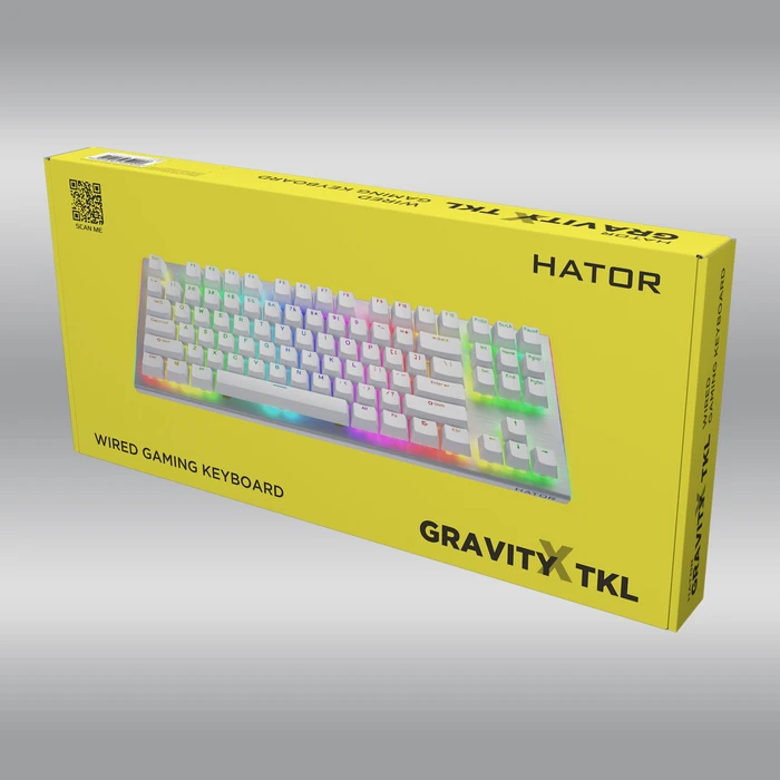Hator Gravity X TKL Wired, weiß/silber, LEDs RGB, Aurum Orange rev.2.0, USB, US