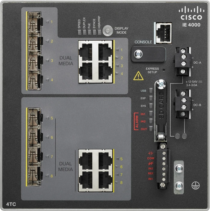 Cisco IE 4000 LAN Base Industrial Railmount Gigabit Managed Switch, 8x RJ-45/SFP
