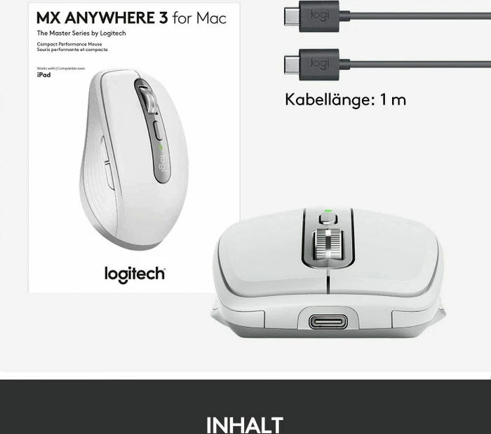 Logitech MX Anywhere 3 for Mac Pale Grey, weiß/grau, Bluetooth