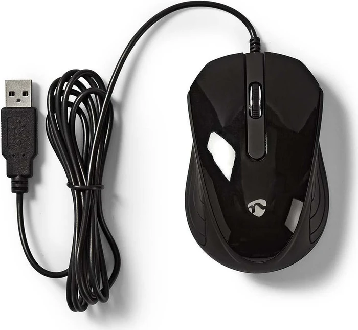 Nedis Optical Mouse mit gummierten Seiten, schwarz, USB