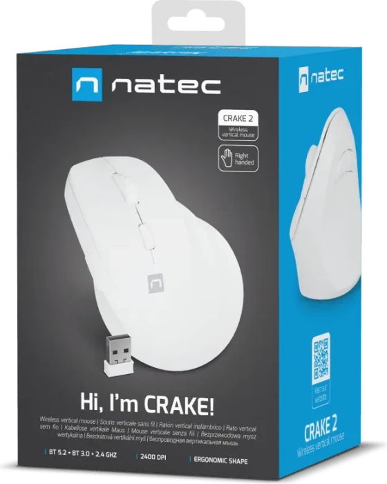 Natec Crake 2 Vertical Wireless Mouse weiß, USB/Bluetooth