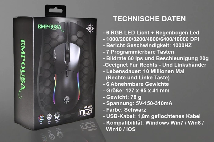 Inca IMG-GT20 2in1 RGB Gaming Mouse, USB
