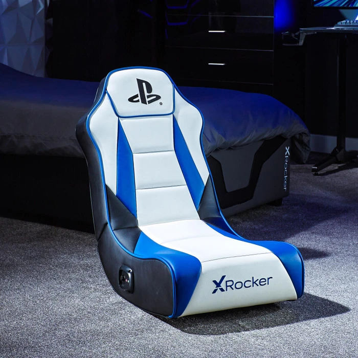 X Rocker Sony Playstation 5 Geist 2.0 Floor Rocker Gaming-Bodensessel für Kinder/Jugendliche, weiß/blau