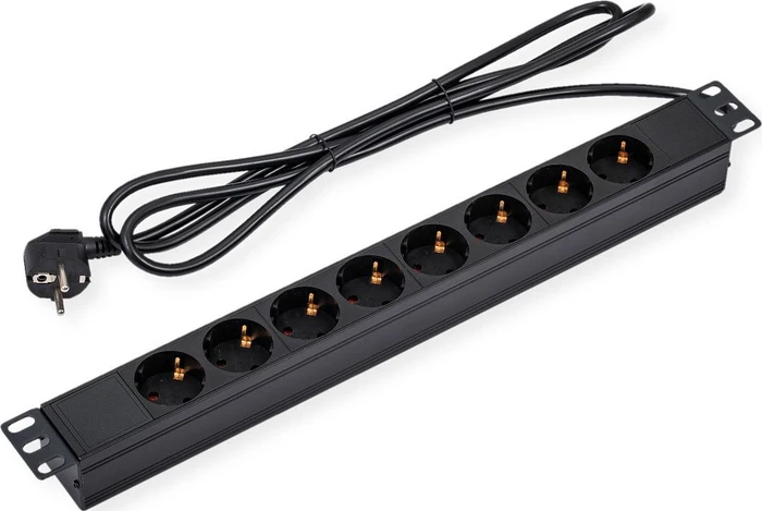 Value 19" Aluminium Steckdosenleiste, 1HE, 8-fach, 250V, schwarz, 1.8m