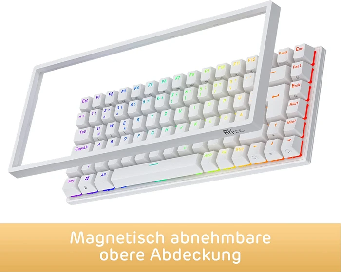 RK Royal Kludge RK84 75% Wireless, weiß, LEDs RGB, hot-swap, RK BROWN, USB/Bluetooth, DE