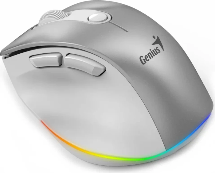 Genius Ergo 9000S Pro Wireless Bluetooth Rechargeable Mini Ergo Silent Mouse, Silver, USB/Bluetooth