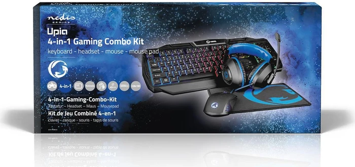 Nedis 4in1 Gaming Combo Kit, Tastatur, Headset, Maus und Mousepad, USB, US