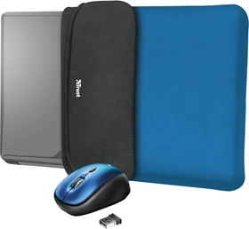 Trust Yvo Wireless Mouse Set mit Wendehülle für 15.6" Laptops, blau, USB