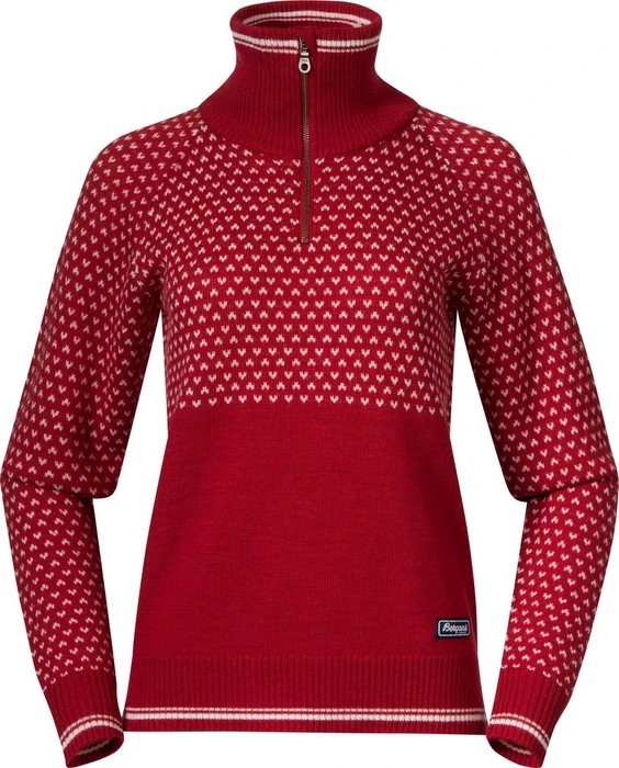 Bergans Alvdal Wool Half Zip Strickpullover red/vanilla white (Damen)