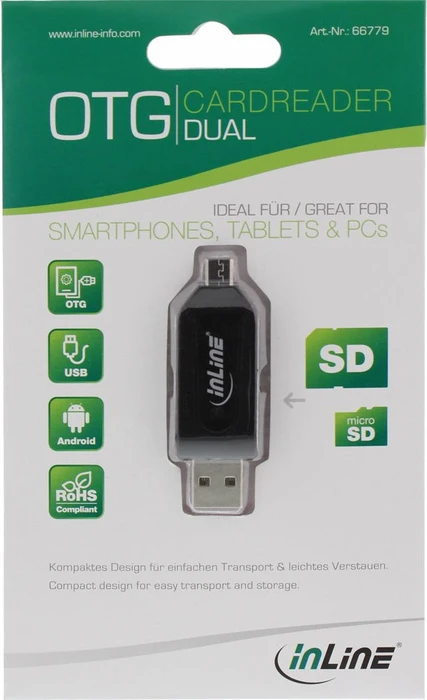 InLine OTG Dual-Slot-Cardreader, USB 2.0 Micro-B/USB-A 2.0 [Stecker]