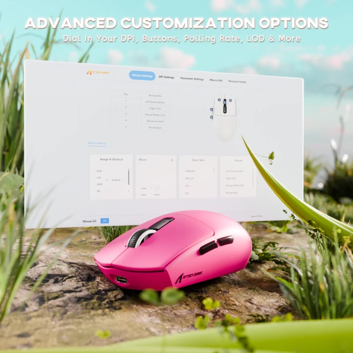 Attack Shark G3 Tri-mode Wireless Gaming Mouse, Berry Red, USB/Bluetooth