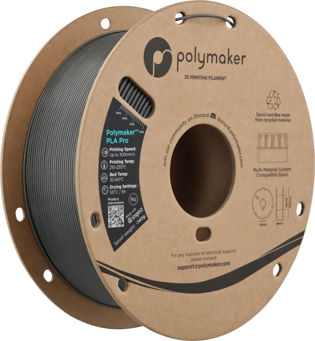 Polymaker PLA, Grau / Silber, Spule, 1.75mm, 1.00kg