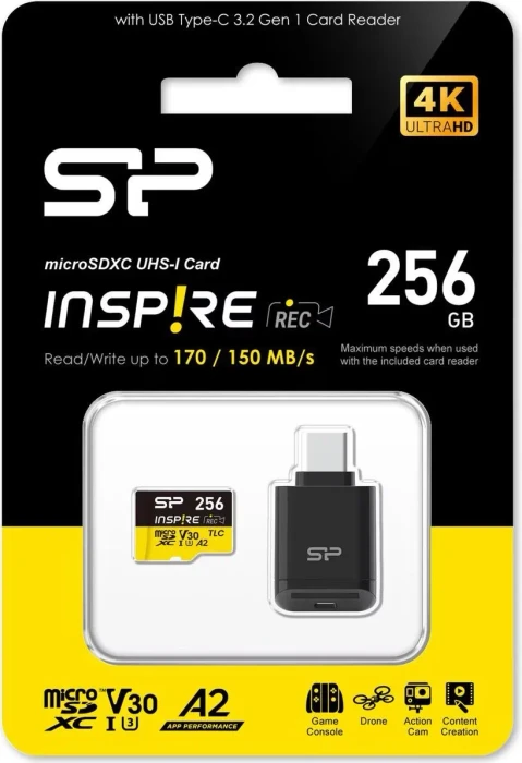 Silicon Power Inspire R170/W150 256GB Kit inkl. USB-C Cardreader, UHS-I U3, A2, Class 10