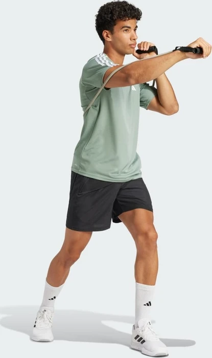 adidas Train Essentials 3-Stripes Training Funktionsshirt kurzarm silver green/white (Herren)