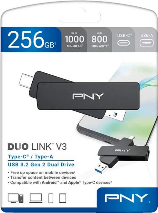 PNY Duo Link V3 256GB, USB-A + USB-C, USB 3.2 Gen 2×1
