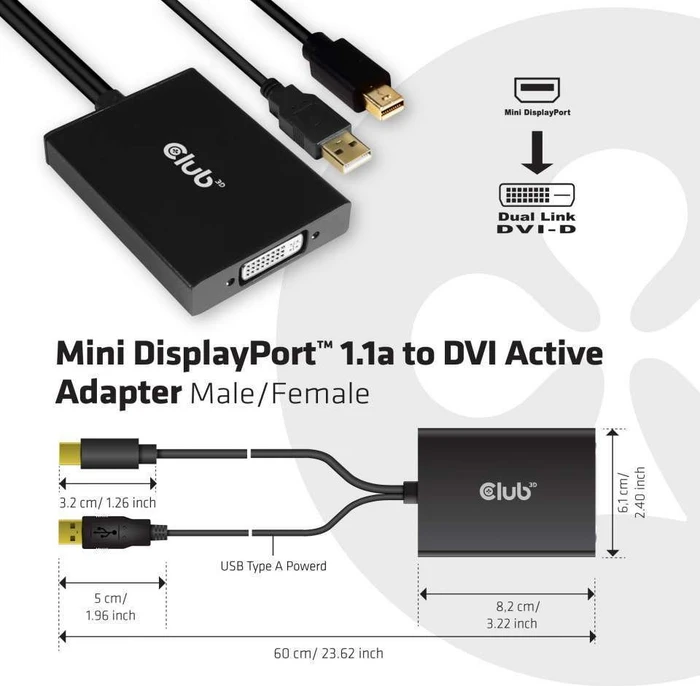 Club 3D aktiver Mini DisplayPort/DVI Adapter HDCP Off