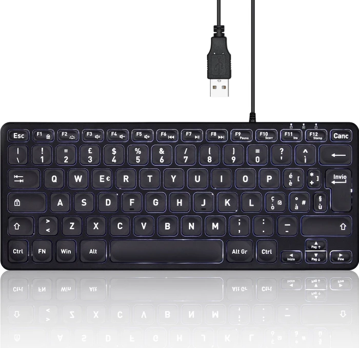Perixx Periboard-332 Mini, schwarz, LEDs weiß, USB, IT