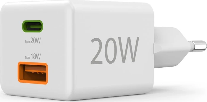 Hama Schnellladegerät 1x USB-C 1x USB-A Mini-Ladegerät PD 20 W weiß