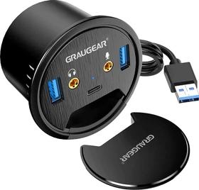 Graugear G-THUB-AU-60 Tisch HUB mit Audioanschlüssen, USB-A 3.0 [Stecker] (18046)