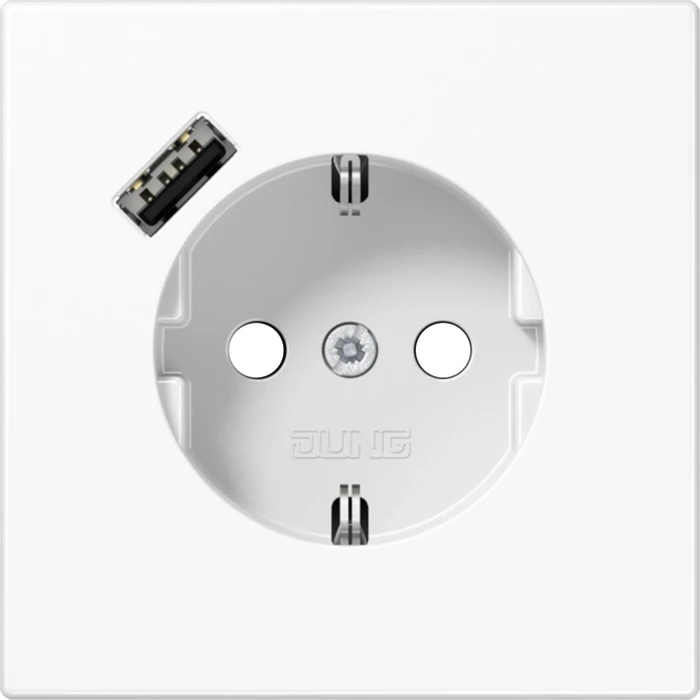 Jung SCHUKO-Steckdose mit USB-Ladegerät Safety+, alpinweiß