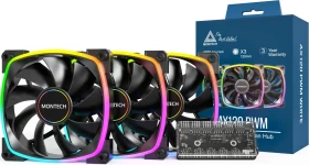Montech AX120 PWM ARGB schwarz, Lüftersteuerung, 120mm, 3er-Pack