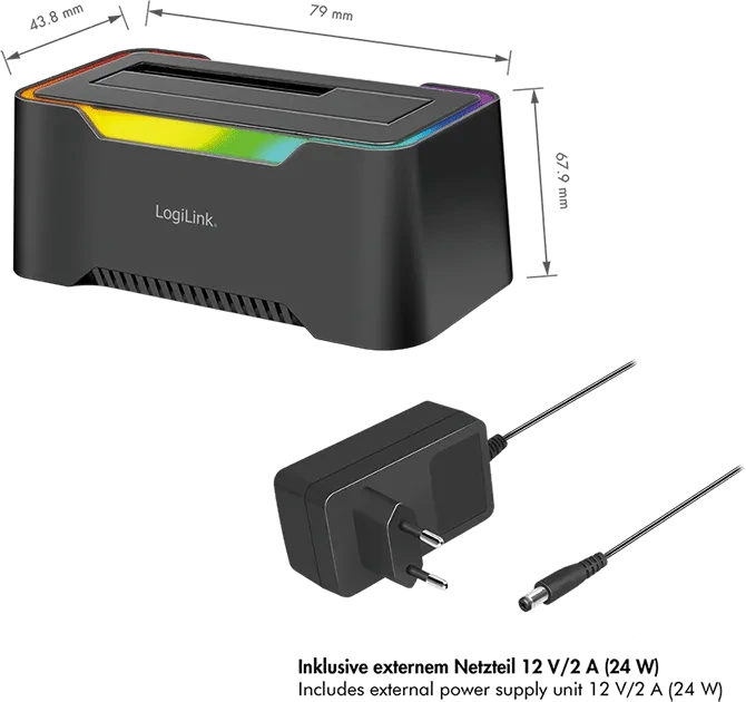 LogiLink USB 3.1 Quickport für 2.5"/3.5" SATA HDD/SSD mir RGB-Beleuchtung, schwarz, USB-C 3.1