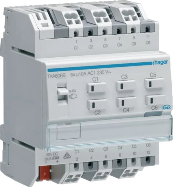 Hager KNX Schalt-/Jalousieaktor 6/3-fach, 10A, 4TE REG, Schaltaktor