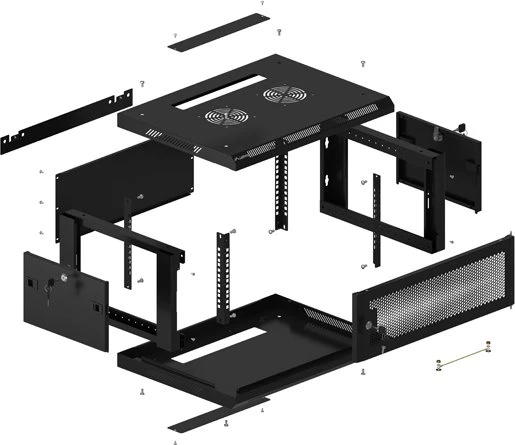 Lanberg WF01 Series 19" Wandschrank 4HE, hängend, Flatpack, Gitternetztür, IP20, RAL 9004, 450mm tief