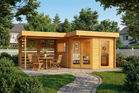 Alpholz Pepe Optima 578x422cm Gartenhaus inkl. Anbau und Rückwand imprägniert