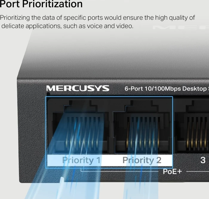 Mercusys Desktop Gigabit Switch, 6x RJ-45, 65W PoE+