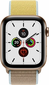Apple Watch Series 5 (GPS + Cellular) 44mm Edelstahl gold mit Sport Loop kamelbraun
