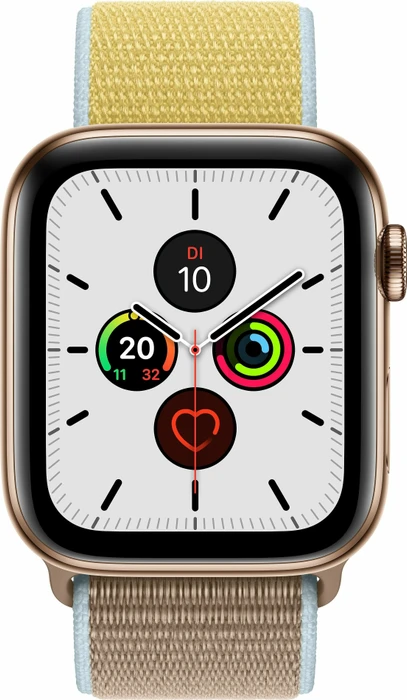 Apple Watch Series 5 (GPS + Cellular) 44mm Edelstahl gold mit Sport Loop kamelbraun