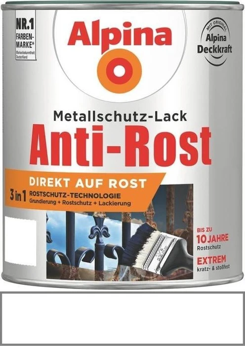 Alpina Farben Metallschutz-Lack Anti-Rost außen weiß glänzend, 2.5l