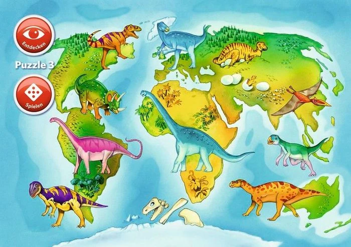 Ravensburger Puzzle Im Reich der Dinosaurier Pflanzenfresser Fleischfresser Fundstellen von Dinosaurierfossilien
