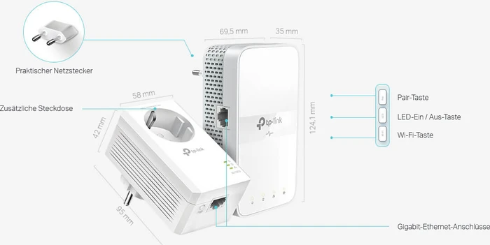 TP-Link AV1000 AC1200 Gigabit-WLAN Passthrough Powerline Extender Kit, Powerline/WLAN-Access Point und Powerline-Adapter Set, 2er-Bundle