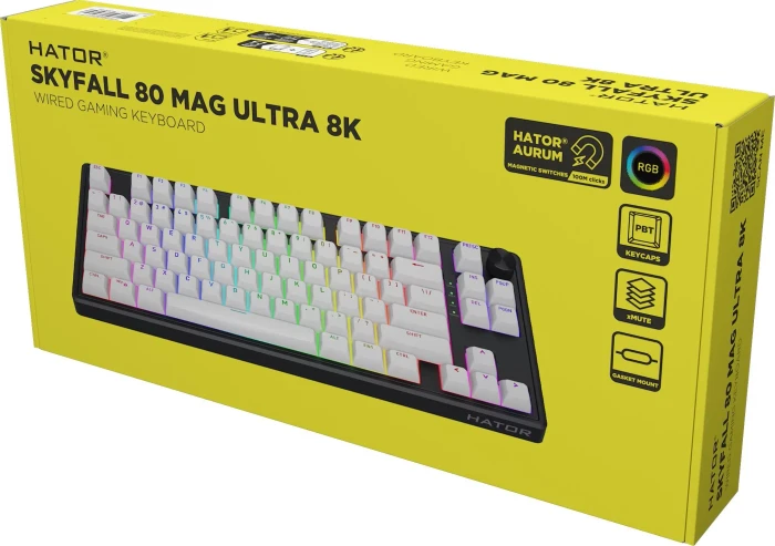 Hator Skyfall 80 MAG Ultra 8K, weiß/schwarz, LEDs RGB, Aurum Ice Magnetic, USB, US