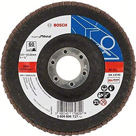 Bosch Professional X551 Expert for Metal Fächerschleifscheibe gewinkelt K60, 125x22.23mm, 1 Stück