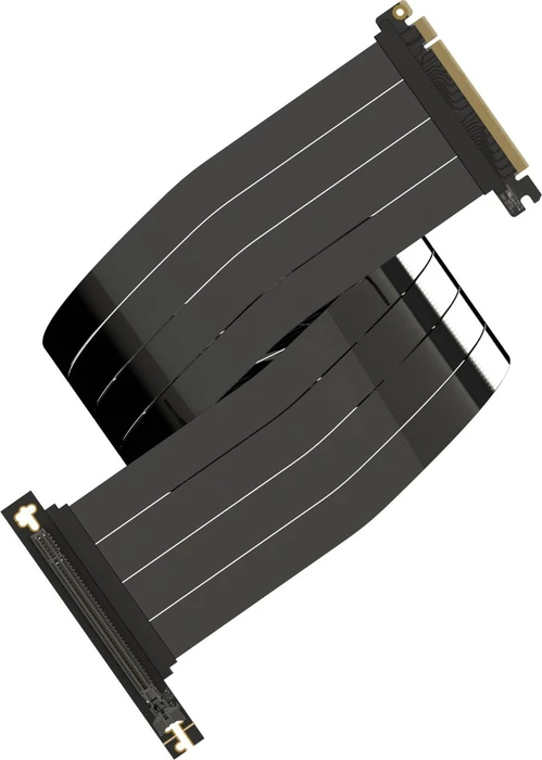 LinkUP AVA5 v2 Riser Kabel, rechts gerichtet, gewinkelt, PCIe 5.0, 900mm, schwarz/rosa