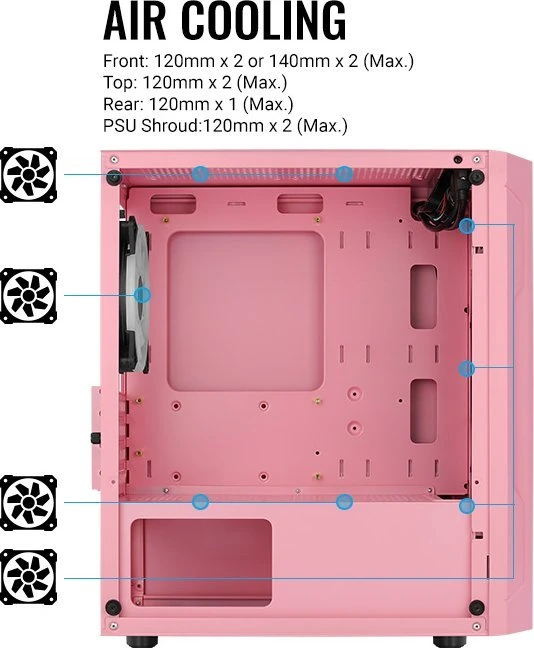 AeroCool Trinity Mini Pink, rosa, Lüfter LED RGB, Glasfenster