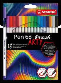 STABILO Pen 68 brush Arty sortiert, 18er-Set, Etui