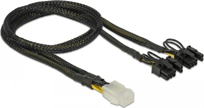 DeLOCK 6-Pin PCIe Buchse auf 2x 6/8-Pin PCIe Stecker, schwarz ummantelt, Adapterkabel, 30cm
