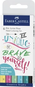Faber-Castell PITT artist Pen Hand Lettering Set Pastelltöne pastellgelb/pastellrosa/pastelltürkis/pastellhellgrün/pastellgrün/schwarz, 6-teilig