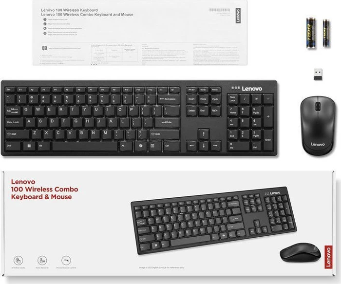 Lenovo 100 Wireless Combo Keyboard and Mouse, USB, CZ/SK