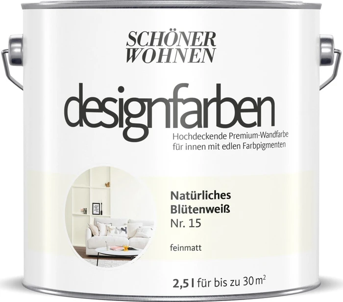 Schöner Wohnen Designfarben innen natürliches blütenweiß matt, 2.5l