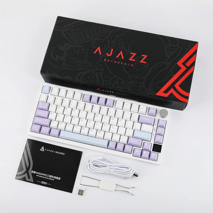 Ajazz AK820 Pro Wireless, White Purple, LEDs RGB, hot-swap, Ajazz Flying Fish, USB/Bluetooth, US